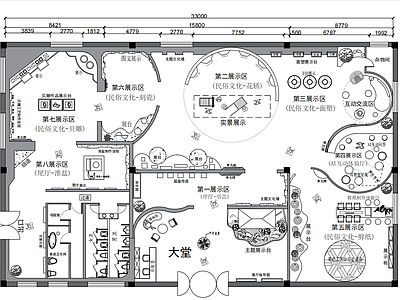 现代展厅 民俗文化展厅 平面布局图 展厅平面布局图 文化展厅 施工图