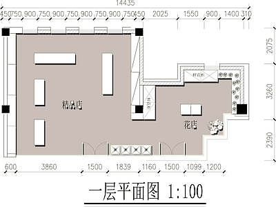 现代花店 店精品店平面图 店设计平面图 施工图