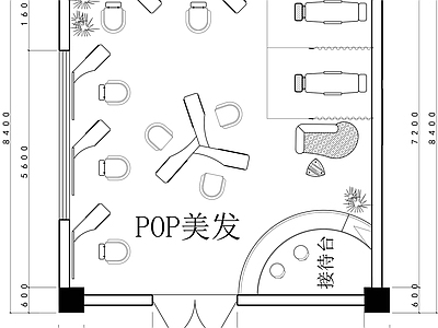 现代其他商业空间 理发店设计平面图 美发店设计平面图 施工图