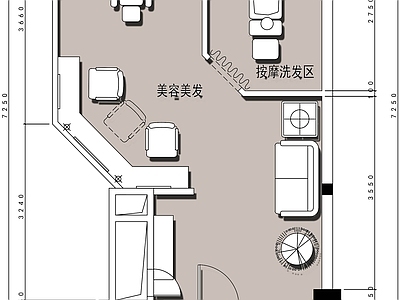 现代其他商业空间 理发店设计平面图 美容美发店平面 施工图