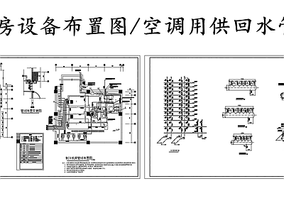 暖通节点 制冷机房设备布置 空调供回水管系统 施工图