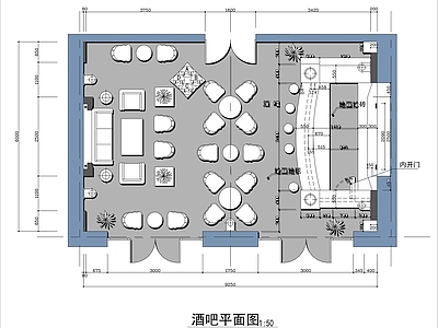 现代酒吧 100㎡ 行政酒廊 平面布局 施工图