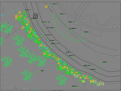 新中式现代道路绿化 道路绿化 绿化平面图 绿化种植 种植节点 苗木表 施工图