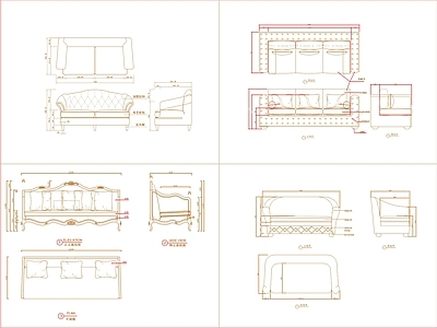 现代沙发 多人 施工图