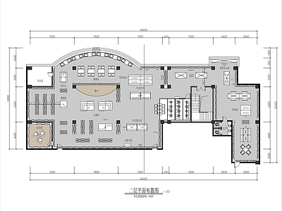 现代阅览室 500㎡ 连锁书店 平面布局图 施工图