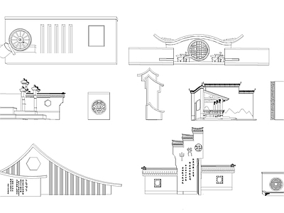 新中式古建 新中式景墙SU 施工图