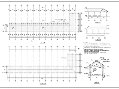 中式新中式公园景观 中式古风长廊 精细仿古廊架 精品廊架 木廊架 施工图