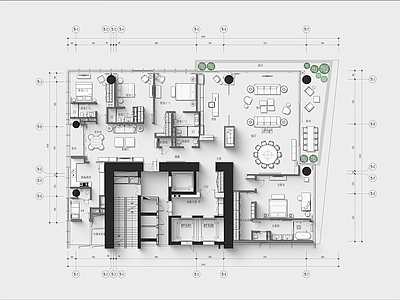 平层 420平方米户型 大平层平面布置图 大平层彩平图 彩平图 大平层 施工图