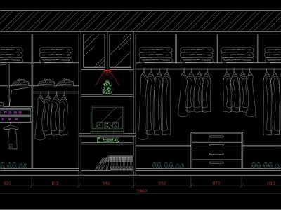 现代衣帽间 衣帽间 定制 衣橱 施工图