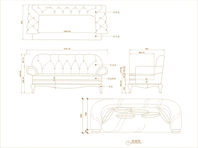欧式沙发 多人 施工图