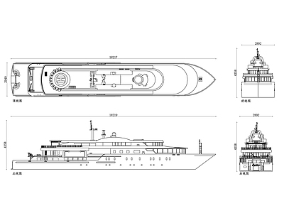 现代交通工具图库 游艇前视图 游艇侧视图 游艇俯视图 游艇后视图 游艇内部图 施工图