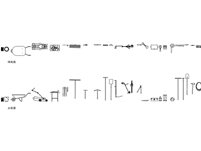 现代商场 园林剪刀 园林铲子 园林喷壶 园林耙子 园林锯子 施工图