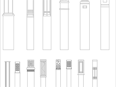 新中式灯具图库 草坪灯 灯柱 施工图