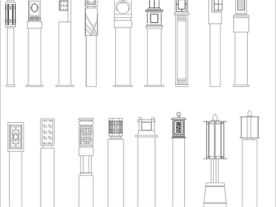 新中式灯具图库 草坪灯 灯柱 施工图