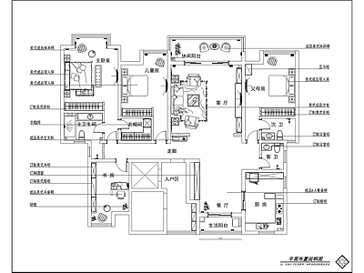 平层 平面设计布置图 大平层 四室两厅 两室一厅 施工图