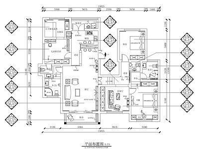 平层 平面设计布置图 四室两厅 两室一厅 大平层 施工图