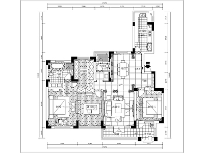 平层 平面设计布置图 四室两厅 两室一厅 大平层 施工图