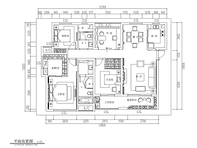 平层 平面设计布置图 四室两厅 两室一厅 平层吊顶图 施工图