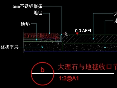 现代地面节点 大理石与地毯收口 路面节点 家装节点 地台节点 槛石节点 施工图