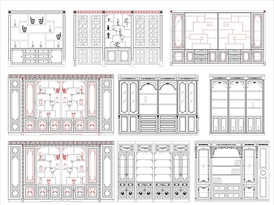现代柜子 9组装饰柜书柜 施工图
