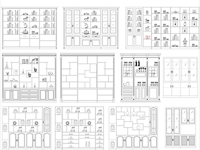 现代柜子 9组装饰柜书柜 施工图