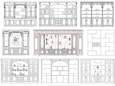 现代柜子 9组装饰柜书柜 施工图