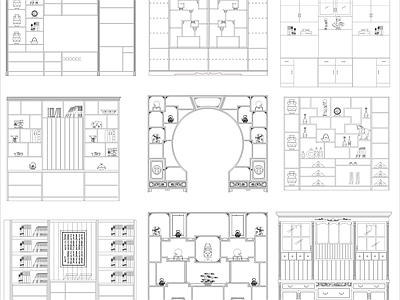 现代柜子 9组装饰柜书柜 施工图