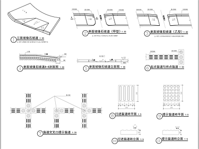 现代铺装图库 无障碍人行道详图 施工图