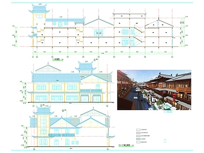 中式新中式商业街 商业街 美食街 古建筑 新中式建筑 施工图