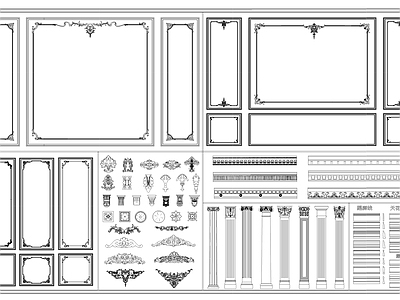 法式线条 雕 石膏线 雕 柱子 施工图