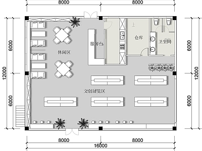 现代文创店 文创咖啡店平面图 文创店设计平面图 文创平面图 施工图
