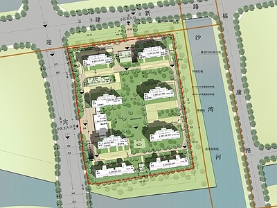 现代规划设计 居住区规划 总平面图 彩色总图 施工图