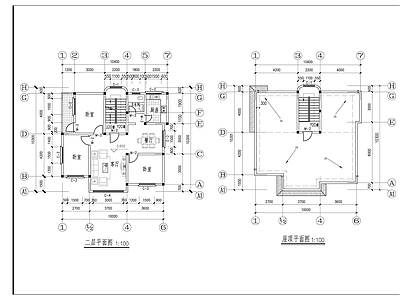 现代别墅建筑 二层现代别墅建筑 施工图