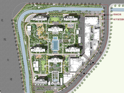 现代中式小区景观 居住区景观 园建 绿化 施工图