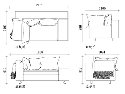 现代沙发 转换便捷 垫柔软 尺寸合适 色彩多样 储物功能 施工图