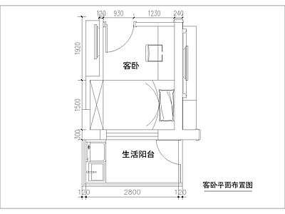 现代卧室 立面图 平面图 施工图