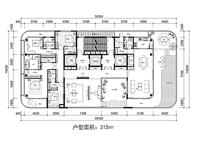 现代住宅楼建筑 T1 315平 大平层豪宅 施工图