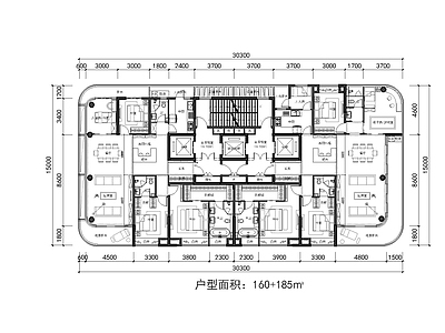 现代住宅楼建筑 185加160 豪宅大平层 施工图