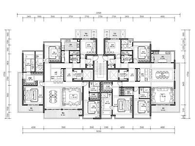 建筑平面图 217加215 豪宅 大平层 施工图