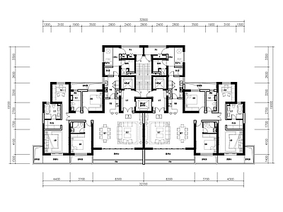 建筑平面图 218加218 豪宅大平层 施工图