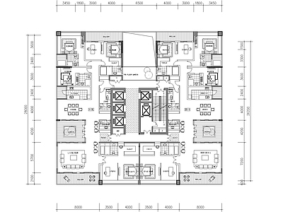 建筑平面图 400加400 豪宅 大平层 住宅 施工图