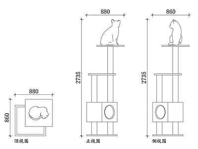 现代综合家具图库 猫爬架平面图 爬架结构图 爬架设计图 猫架布局图 猫爬架组装图 施工图