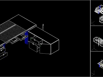 独立办公室 办公家具 班台 三维图 施工图