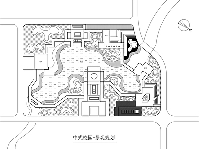 新中式校园景观 规划图 中园湖规划图 施工图