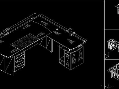 综合家具图库 办公家具 班台办公桌 三维图 施工图