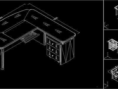 综合家具图库 办公家具 办公桌班台 三维图 施工图