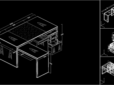 综合家具图库 办公家具 办公桌班台 三维图 施工图