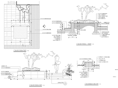 现代公园景观 草阶 高差景观 种植池 施工图