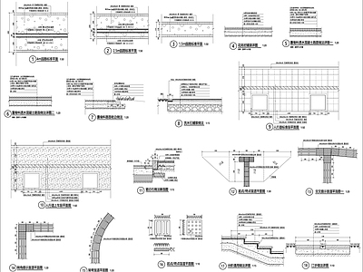 景观节点 景观通过详图 透水混凝土跑道 洗米石 人行道盲道详图 梯步汀步详图 施工图