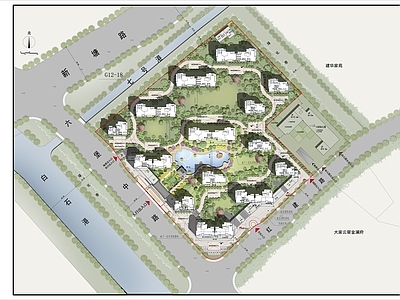 现代新中式住宅楼建筑 高端住宅总图景观 施工图